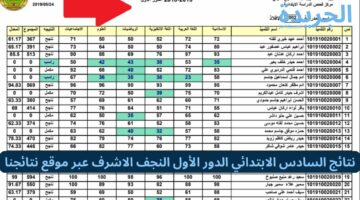 نتائج السادس الابتدائي الدور الأول النجف الاشرف عبر موقع نتائجنا